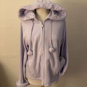 Catalina Purple hoodie coat with Pom Poms - size Large  12/14